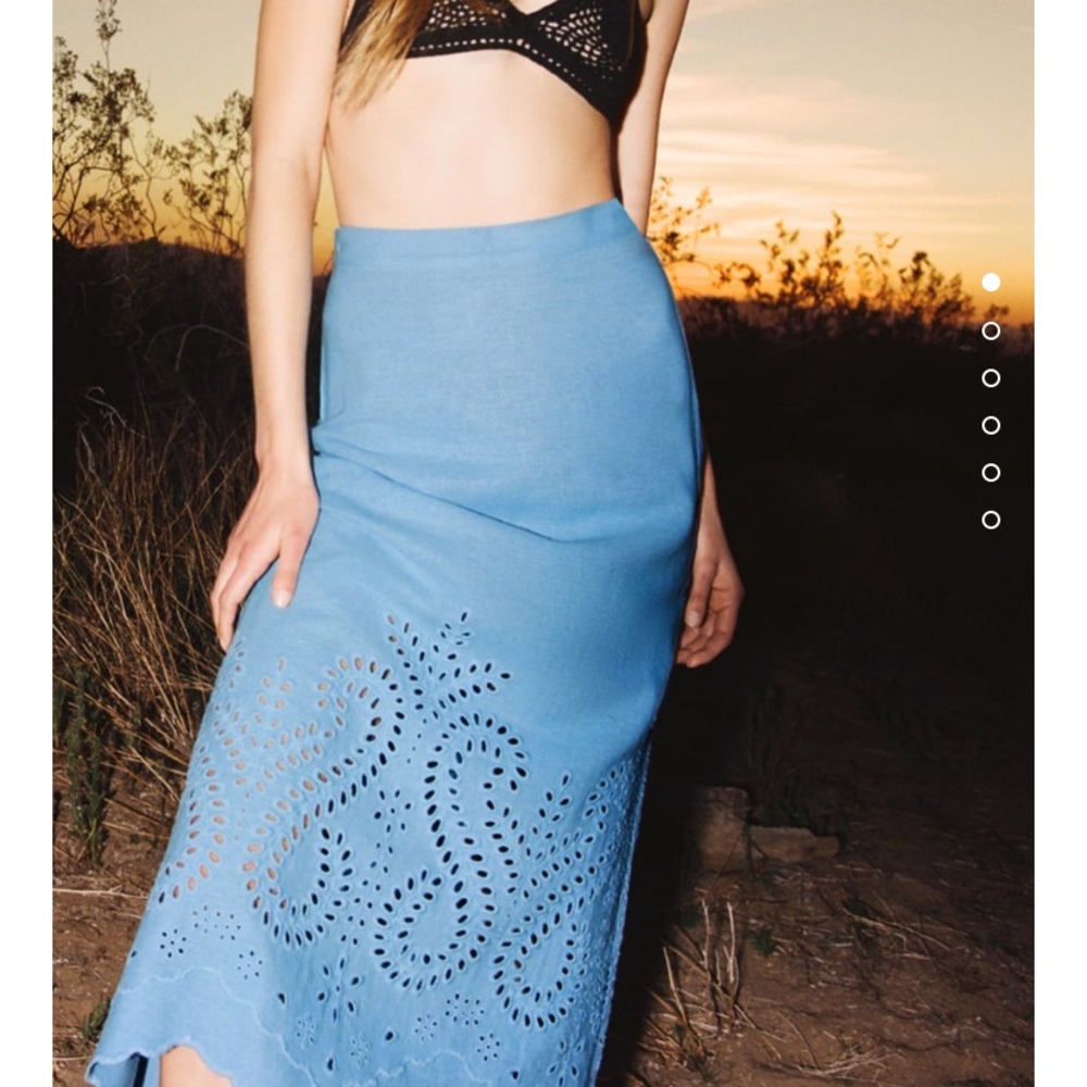 NWT Zara sky blue linen blend embroidered skirt XS
